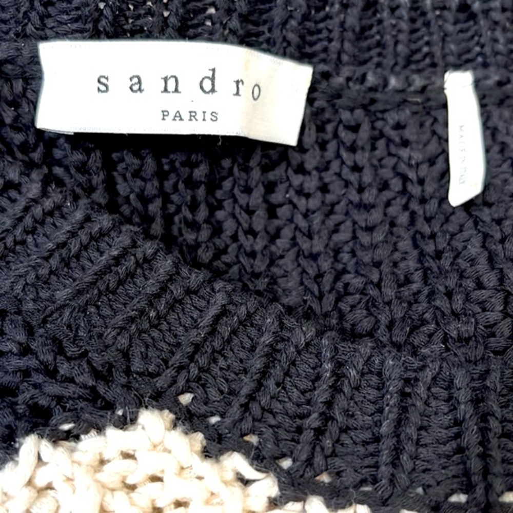 Sandro Stripe Distressed Knit Sweater, Black & Cream, size EU 2/Med, US 4-6 - Picture 15 of 16